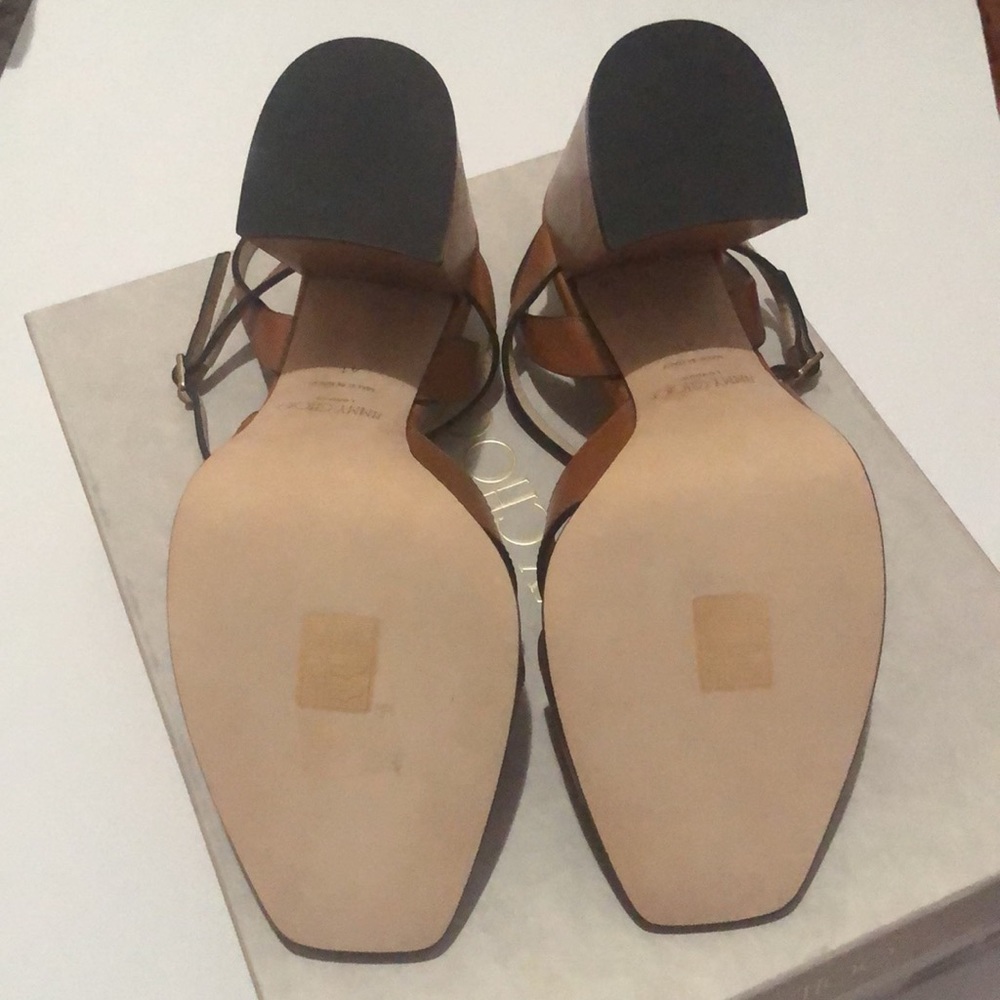 Jimmy Choo Brown Leather Block Heels - Picture 5 of 7